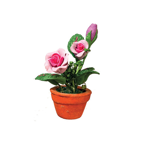 OakridgeStores.com | Aztec - Violet/Pink Roses in Pot - 1" Scale Dollhouse Miniature Plant - B0551