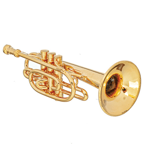 OakridgeStores.com | Aztec - Pocket Trumpet - Brass - 1" Scale Dollhouse Miniature Instrument - B0596
