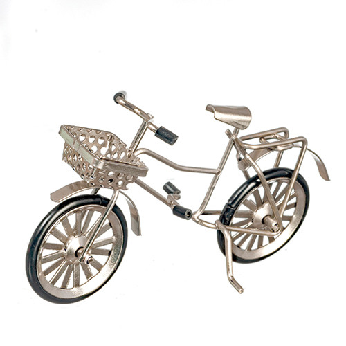 OakridgeStores.com | Aztec - Small Bike with Basket - Silver - 1" Scale Dollhouse Miniature - B0696