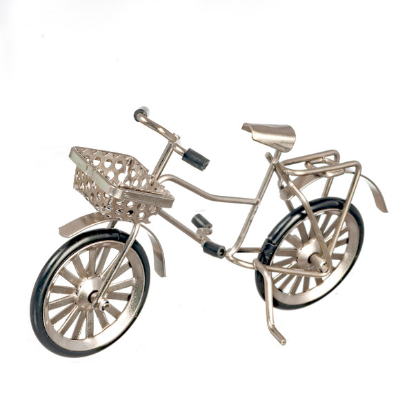 OakridgeStores.com | Aztec - Small Bike with Basket - Silver - 1" Scale Dollhouse Miniature - B0696