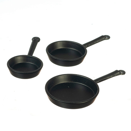 OakridgeStores.com | Aztec - Black Frying Pans - Set of 3 - 1:12 Scale Dollhouse Miniature Cookware - B3201