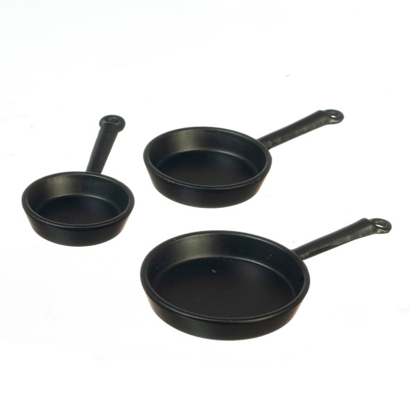 OakridgeStores.com | Aztec - Black Frying Pans - Set of 3 - 1:12 Scale Dollhouse Miniature Cookware - B3201