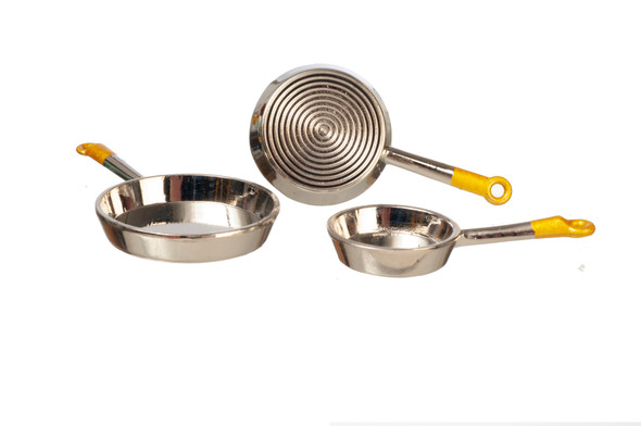 OakridgeStores.com | Aztec - Aluminum Frying Pans - Set of 3 - 1:12 Scale Dollhouse Miniature Cookware - B3202