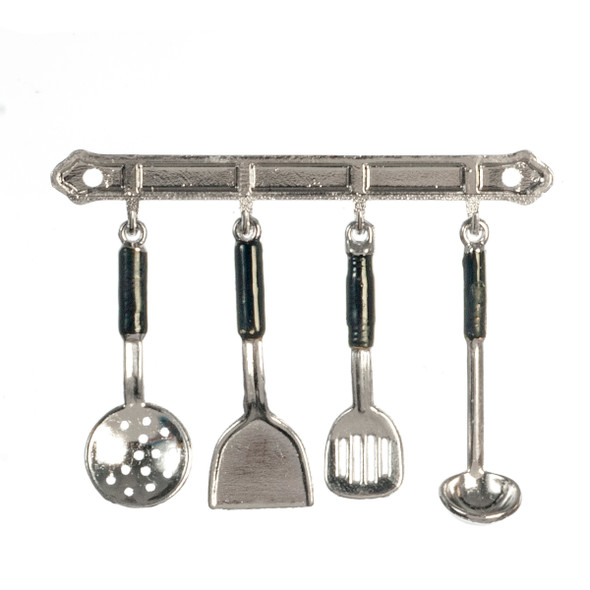 OakridgeStores.com | Aztec - Kitchen Utensils on Rack - Silver, 5 Pieces - 1:12 Scale Dollhouse Miniature - B3372
