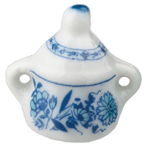 OakridgeStores.com | Aztec - Blue Floral Sugar Dish - Kitchen Accessory - 1" Scale Dollhouse Miniature - B5082
