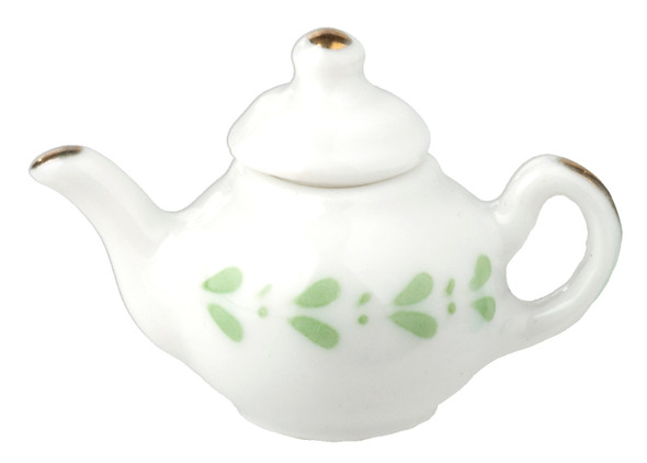 OakridgeStores.com | Aztec - Teapot - White/Green - 1" Scale Dollhouse Miniature - B5186