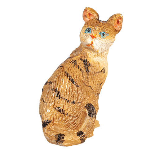 OakridgeStores.com | Aztec - Cat Looking Back Figure, Tabby - 1:12 Scale Dollhouse Miniature - E0116