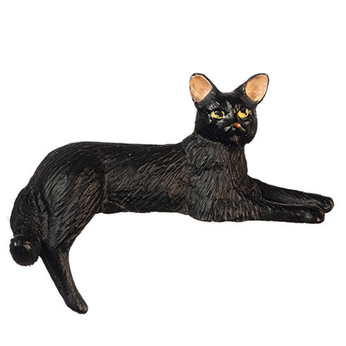 OakridgeStores.com | Aztec - Cat Back Leg Down - Black - 1" Scale Dollhouse Miniature Figure - E0125