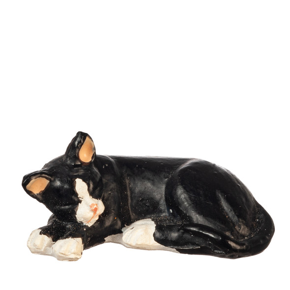 OakridgeStores.com | Aztec - Cat Laying Left - Black/White - 1" Scale Dollhouse Miniature Figure - E0132