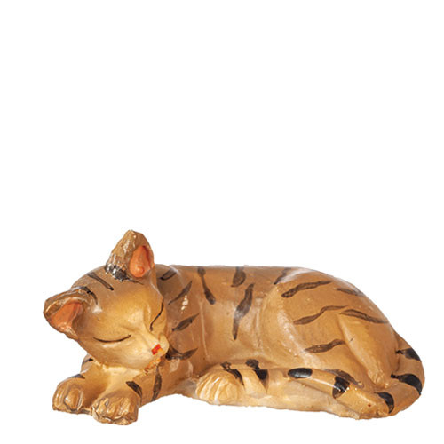 OakridgeStores.com | Aztec - Cat Laying Left - Tabby - 1" Scale Dollhouse Miniature Figure - E0136