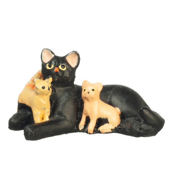 OakridgeStores.com | Aztec - Cat with Kittens - Black Figure - 1:12 Scale Dollhouse Miniature - E0145