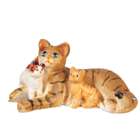 OakridgeStores.com | Aztec - Cat with Kittens - Tabby Figure - 1:12 Scale Dollhouse Miniature - E0146