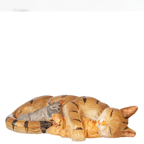 OakridgeStores.com | Aztec - Cat with Kittens - Tabby - 1" Scale Dollhouse Miniature Figure - E0156