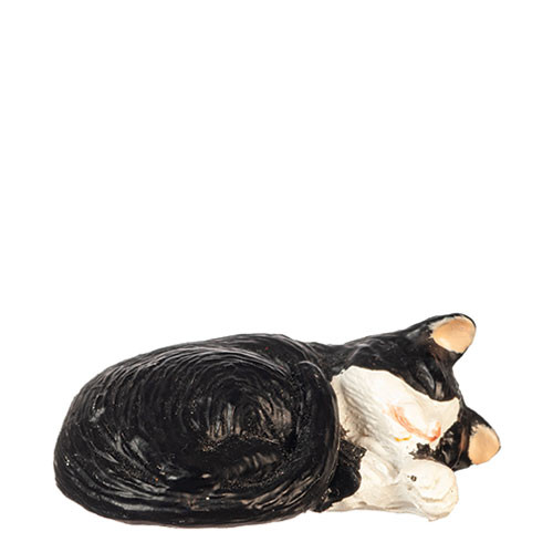 OakridgeStores.com | Aztec - Cat Laying Right, Black/White - 1" Scale Dollhouse Miniature Figure - E0162