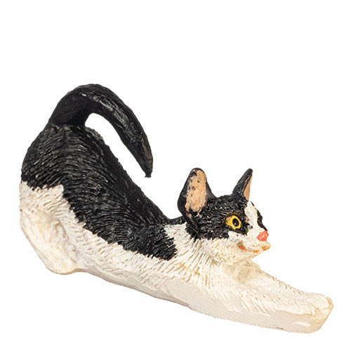 OakridgeStores.com | Aztec - Cat Stretching - Black & White - 1:12 Scale Dollhouse Miniature Figure - E0222