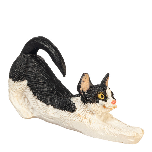 OakridgeStores.com | Aztec - Cat Stretching - Black & White - 1:12 Scale Dollhouse Miniature Figure - E0222