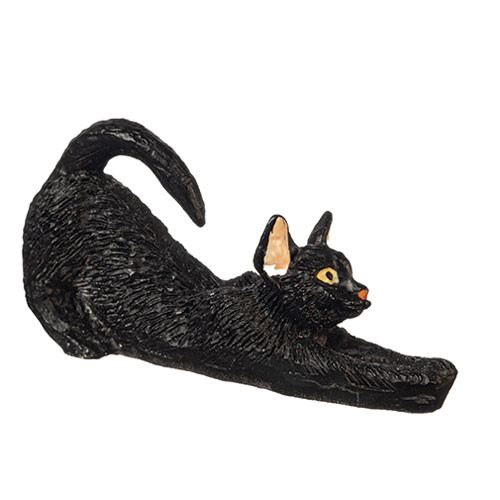 OakridgeStores.com | Aztec - Cat Stretching Figure - Black - 1" Scale Dollhouse Miniature - E0225