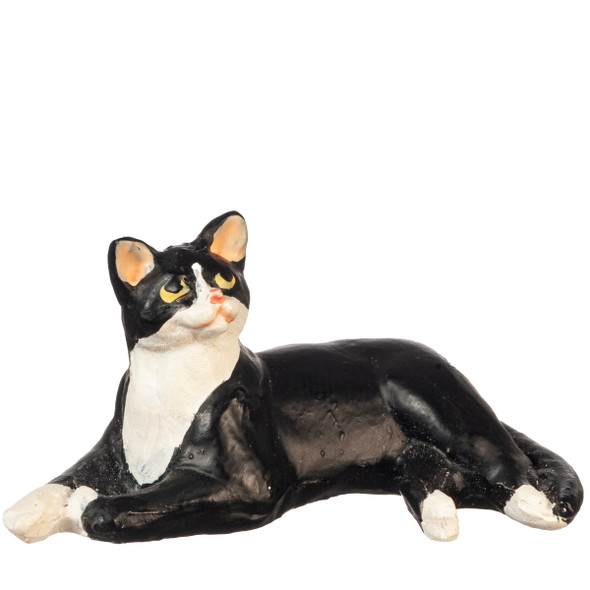 OakridgeStores.com | Aztec - Laying Cat - Black/White - 1:12 Scale Dollhouse Miniature Figure - E0232