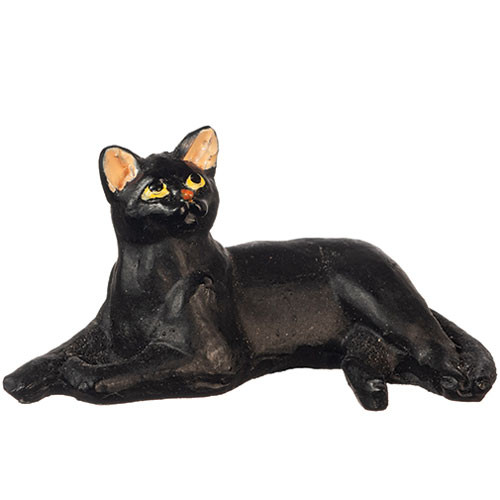 OakridgeStores.com | Aztec - Laying Cat - Black - 1:12 Scale Dollhouse Miniature Figure - E0235