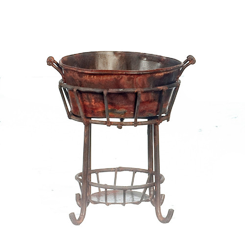 OakridgeStores.com | Aztec - Small Rusted Tub with Stand - Outdoor Accessory - 1 Scale Dollhouse Miniature - EIWF622