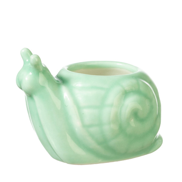 OakridgeStores.com | Aztec - Ceramic Snail Jar - Green - 1" Scale Dollhouse Miniature - G5973