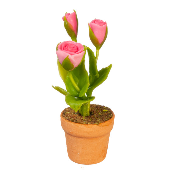 OakridgeStores.com | Aztec - Pink Roses in Pot - 1" Scale Dollhouse Miniature Plant - G6304