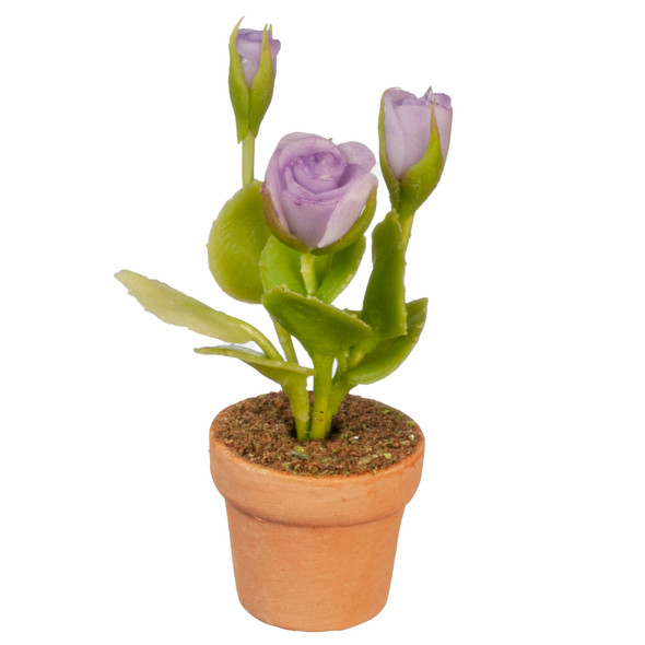OakridgeStores.com | Aztec - Lavender Roses in Pot - 1" Scale Dollhouse Miniature Plant - G6306