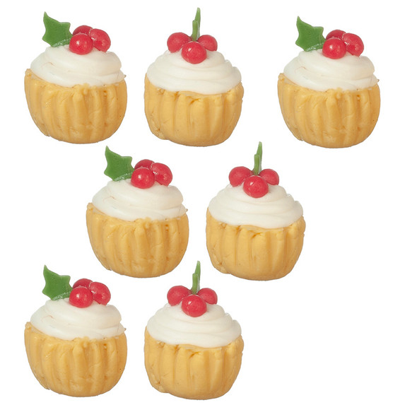OakridgeStores.com | Aztec - 7 Cupcakes - Christmas Dessert Set - 1" Scale Dollhouse Miniature Food - G6738