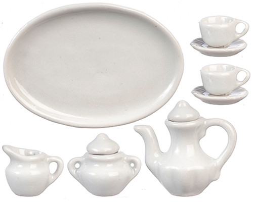 OakridgeStores.com | Aztec - Ceramic Tea Set - White, 10 Piece - 1:12 Scale Dollhouse Miniature - G7557