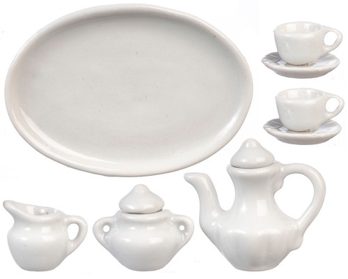 OakridgeStores.com | Aztec - Ceramic Tea Set - White, 10 Piece - 1:12 Scale Dollhouse Miniature - G7557