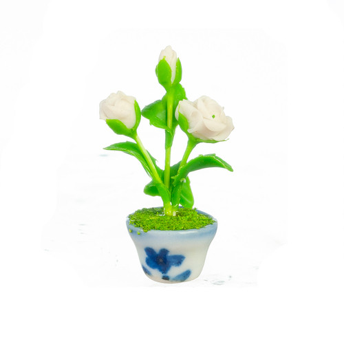 OakridgeStores.com | Aztec - White Rose in Pot - 1:12 Scale Dollhouse Miniature Plant - G7569