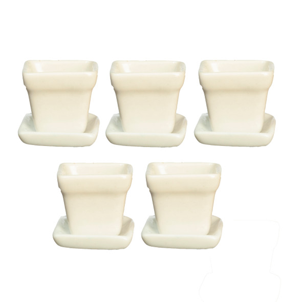 OakridgeStores.com | Aztec - White Ceramic Pots/Bases - Set of 5 Planters - 1" Scale Dollhouse Miniature - G8344