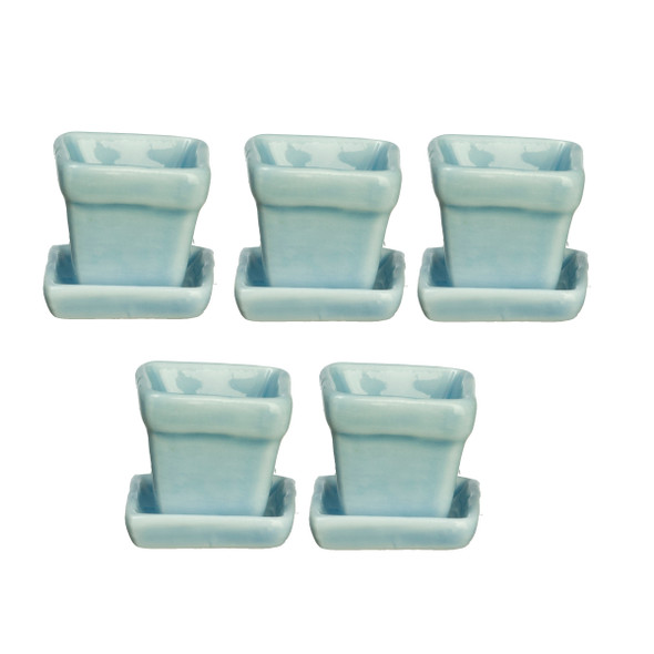OakridgeStores.com | Aztec - Blue Ceramic Planter Pots with Bases - Set of 5 - 1:12 Scale Dollhouse Miniature - G8347