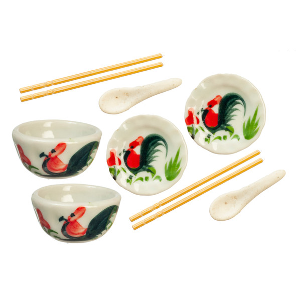 OakridgeStores.com | Aztec - Bowls, Plates & Utensils - Kitchen Dinnerware Set - 1" Scale Dollhouse Miniature - G8352