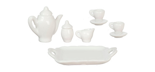 OakridgeStores.com | Aztec - Porcelain Tea Set - White - 10 Pieces - 1:12 Scale Dollhouse Miniature - G8448