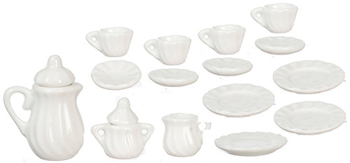 OakridgeStores.com | Aztec - Porcelain Tea Set - White - 17 Pieces - 1:12 Scale Dollhouse Miniature - G8465