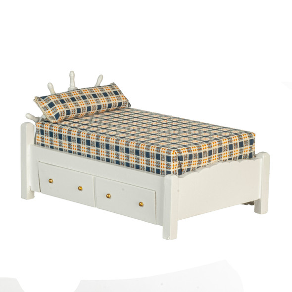 OakridgeStores.com | Aztec - Captain's Bed - White - 1:12 Scale Dollhouse Miniature Bedroom Furniture - M1908