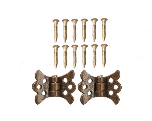 OakridgeStores.com | Aztec - Hinges with 12 Pins - Antique Brass - 2 Pack - 1:12 Scale Dollhouse Miniature Hardware - S1507