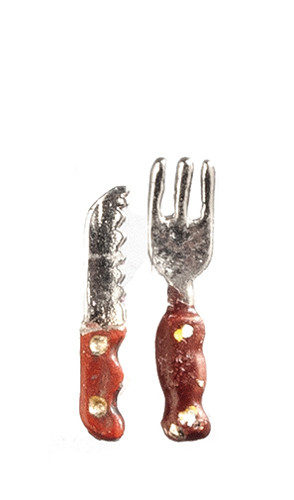 OakridgeStores.com | Aztec - Carving Knife and Fork - Kitchen Utensils - 1:24 Scale Dollhouse Miniature - S3010
