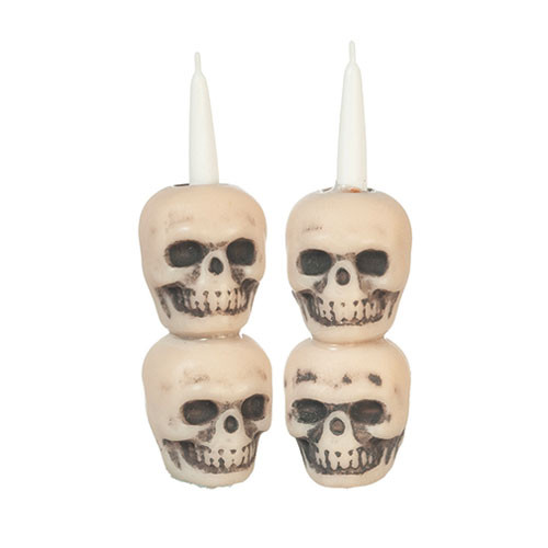 OakridgeStores.com | Aztec - Double Skull Candles - Set of 2 - Halloween Decor - 1" Scale Dollhouse Miniature - SH0147