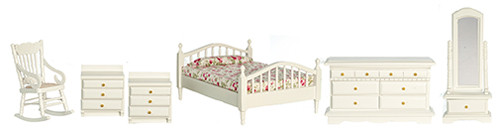 OakridgeStores.com | Aztec - Master Bedroom Furniture Set - White - Set of 6 - 1" Scale Dollhouse Miniature - T0027
