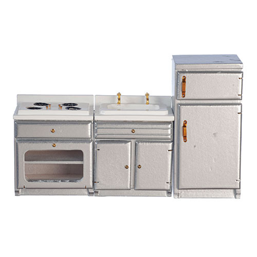 OakridgeStores.com | Aztec - Silver Kitchen Appliance Set - Set of 3 - 1" Scale Dollhouse Miniature - T0514