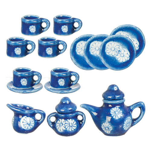 OakridgeStores.com | Aztec - Blue Tea Set - 17 Piece - 1:12 Scale Dollhouse Miniature - T2802