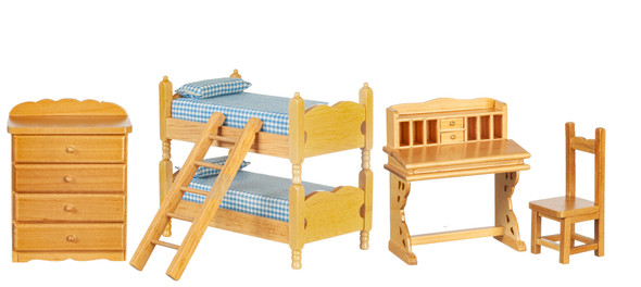 OakridgeStores.com | Aztec - Bunk Bed Set - 5 Piece - Oak - Bedroom - 1:12 Scale Dollhouse Miniature - T4349