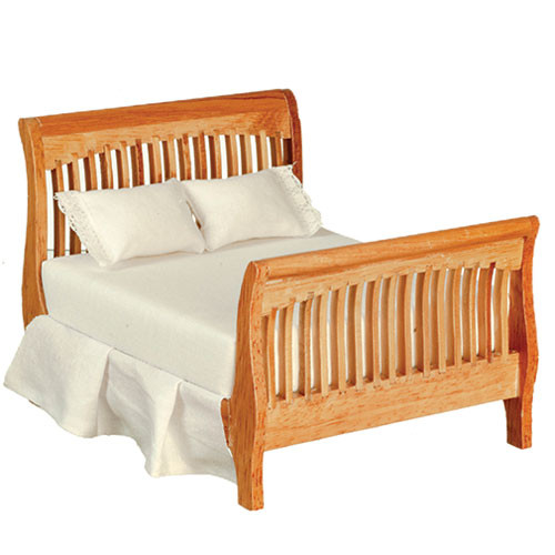 OakridgeStores.com | Aztec - Slat Double Bed - Oak - 1" Scale Dollhouse Miniature - T4596