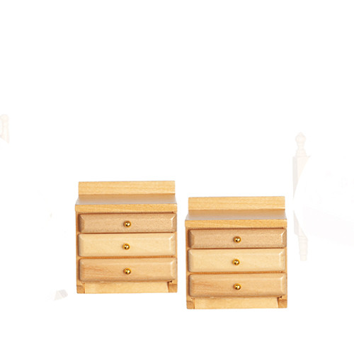 OakridgeStores.com | Aztec - Nightstands, Oak - Set of 2 - 1" Scale Dollhouse Miniature Bedroom Furniture - T4808