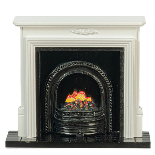 OakridgeStores.com | Aztec - Fireplace with Insert, White - 1:12 Scale Dollhouse Miniature - T5242