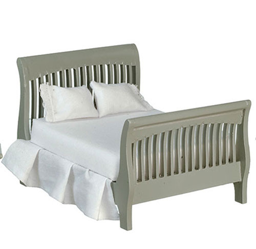 OakridgeStores.com | Aztec - Slat Double Bed - Gray - 1:12 Scale Dollhouse Miniature - T5576