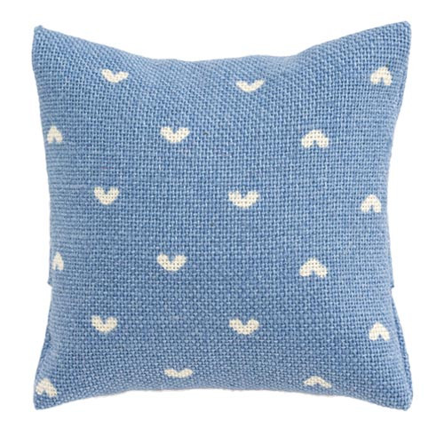 OakridgeStores.com | Barbara Obrien - Country Blue Pillow with White Hearts - 1:12 Scale Dollhouse Miniature - 80025 731851800258