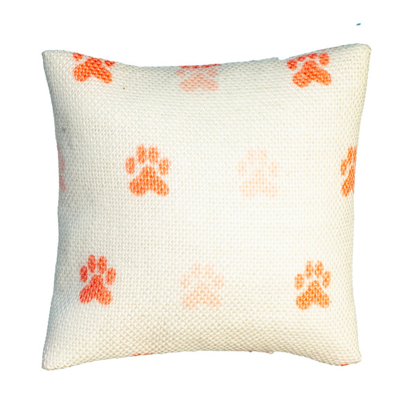 OakridgeStores.com | Barbara Obrien - White Pillow with Pink Paw Prints - 1:12 Scale Dollhouse Miniature - 80027 731851800272